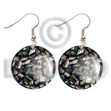 Dangling 25mm round laminated paua Shell Earrings