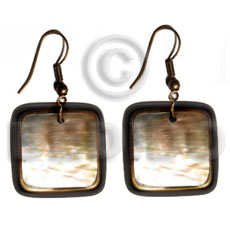 dangling 30mmx30mm square brownlip  brass wire in resin backing - Shell Earrings