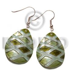 dangling 35mmx30mm teardrop kabibe shell, handpainted, embellished  embossed metallic gold line accent - Shell Earrings