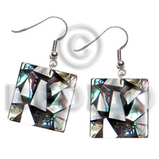 Dangling flat 20mmx20mm square Shell Earrings