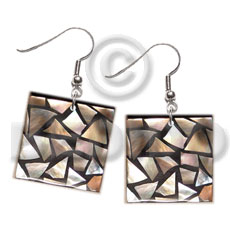 Dangling flat 20mmx20mm square black Shell Earrings