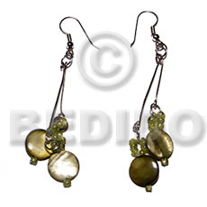 hand made Dangling laminated 10mm round olive Shell Earrings