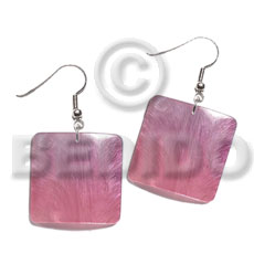 dangling 25mm square hammershell pendant / two tone-subdued pink-subdued lilac combination - Shell Earrings