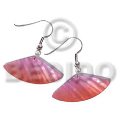 dangling pie cut / kabibe / two tone - pink-orange combination / 25mmx10mm - Shell Earrings