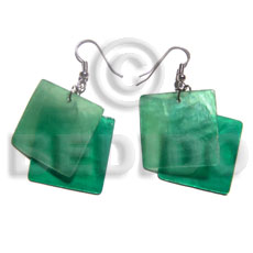 hand made Dangling "square 30mm laminated green Shell Earrings