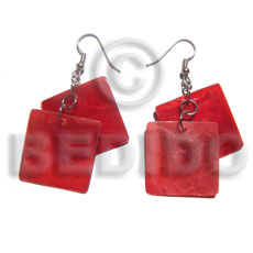 dangling square 30mm laminated red capiz - Shell Earrings