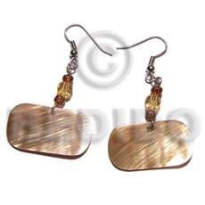 Dangling 20mmx15mm rectangular brownlip shell Shell Earrings