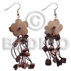 dangling  15mm tassled hammershell flowers/ chips in brown tones - Shell Earrings