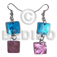 hand made Dangling double 15mm square hammershell Shell Earrings