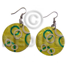 dangling 30mmx1335mm  yellow capiz handpainted rings - Shell Earrings