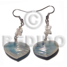 dangling 20mm rouunded back to back heart shell / blue tones - Shell Earrings