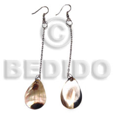 hand made Dangling 20mmx17mm teardrop brownlip tiger Shell Earrings