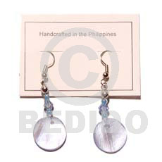 hand made Dangling round 25mm aqua blue Shell Earrings