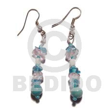 dangling troca w. crystal nuggets  & blue corals - Shell Earrings