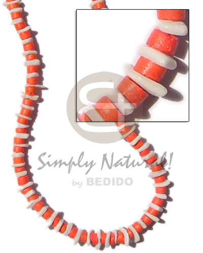 sq. cut white rose  4-5 mm orange coco heishe  alternate - Shell Necklace