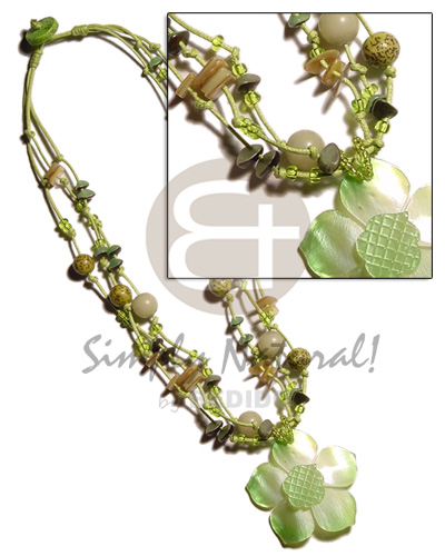 3 layer knotted lime wax Shell Necklace