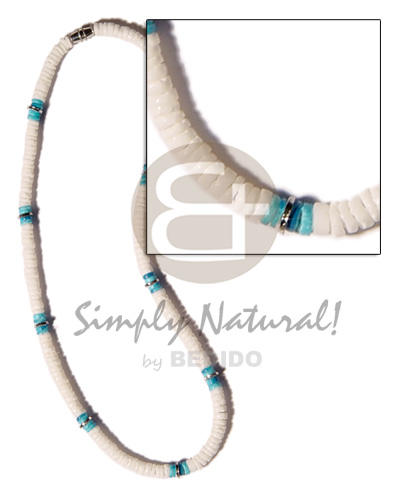 hand made Aqua blue white clam combination Shell Necklace