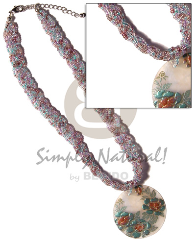 hand made Intertwined flat glass beads choker Shell Necklace