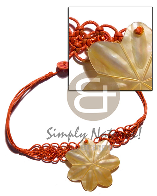 Orange wax cord macrame choker Shell Necklace