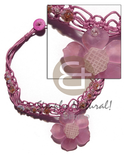 hand made Old rose wax cord macrame Shell Necklace
