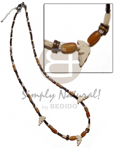 Glass horn wood beads combination Shell Necklace
