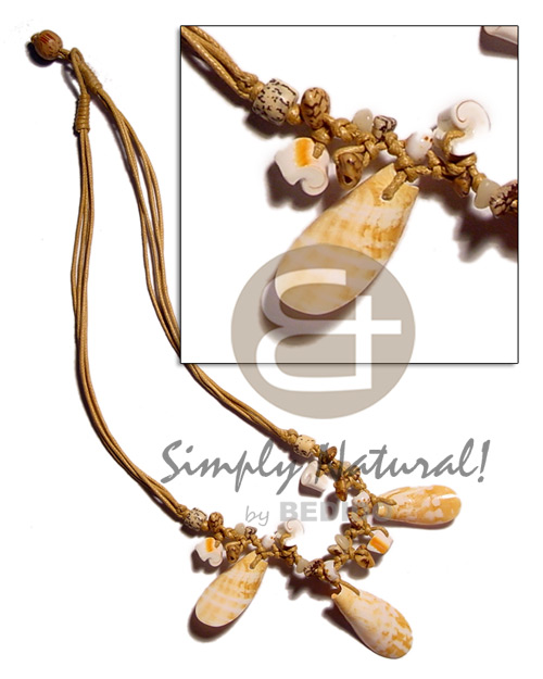 3 layers wax cord  buri seeds. everlasting luhuanus & 3 pcs. shell pendants - Shell Necklace