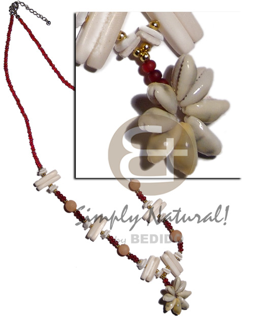 Red glass beads white Shell Necklace