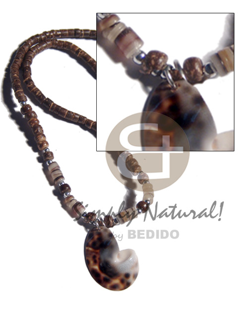 4-5mm coco heishe  4-5mm hammershell heishe combination and cowrie tiger shell pendant - Shell Necklace