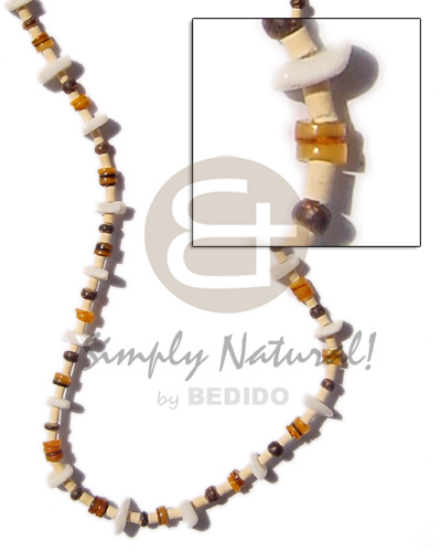 2-3 heishe bleach/ pukalet nat. brown/ white rose/ hammer shell /orange - Shell Necklace