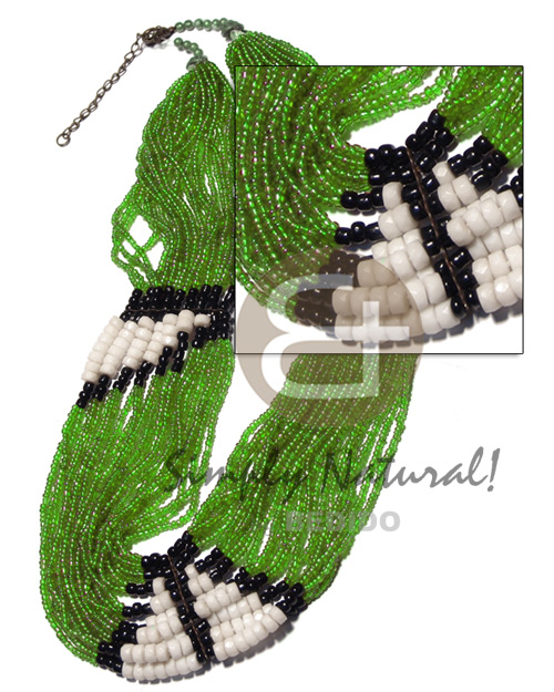 hand made 27 rows lime green glass Shell Necklace