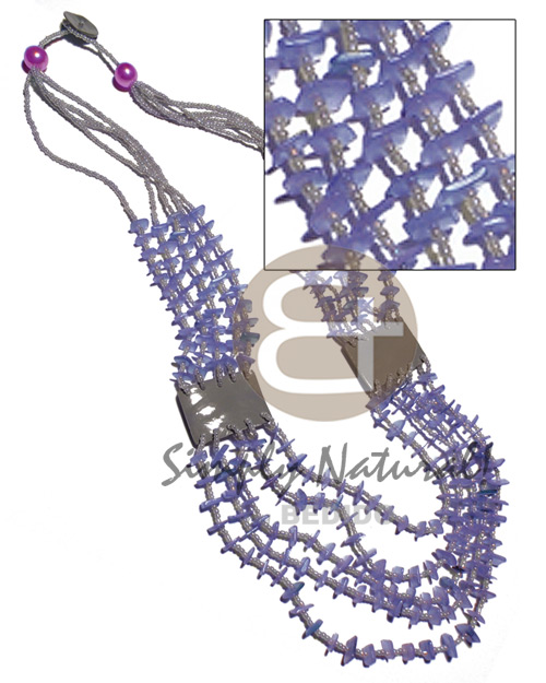 hand made 5 graduated flat rows lilac Shell Necklace