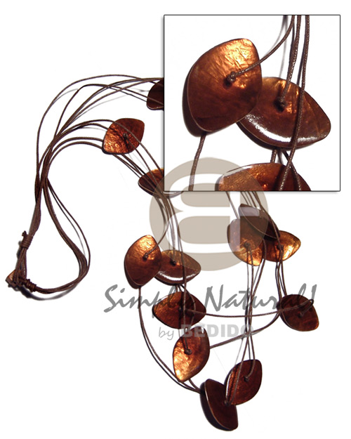 4 r0ws dark brown wax cord  16 pcs. 40mmx25mm laminated eyelet capiz in dark amber tones / 34in - Shell Necklace