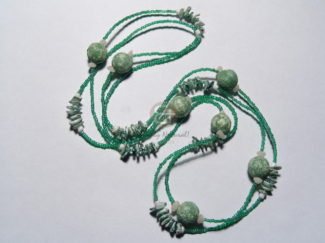 hand made 4 rows green cut glass Shell Necklace
