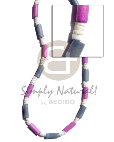 pastel blue and lavender wood tube  white clam alt. - Shell Necklace