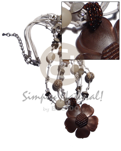 hand made 3 rows white wax cords Shell Necklace