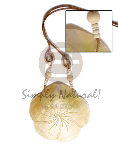 leather thong  80mm  MOP scallop flower  groove pendant/ sigay accent - Shell Necklace