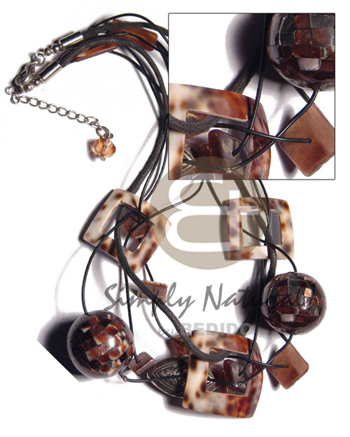 hand made 4 rows black cord Shell Necklace