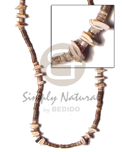 2-3 nat brown coco heishe w. sq. cut luhuanus and 2-3mm hammershell nat. alt. - Shell Necklace