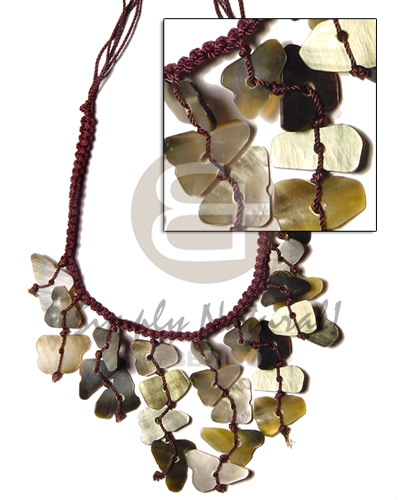 hand made Dark brown macramie dangling Shell Necklace