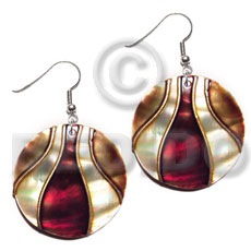 dangling 35mm round kabibe shells embellished  elevated /embossed metallic paint accent lines / maroon and golden brown tones - Shell Necklace