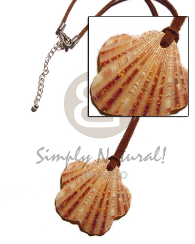 scallop palium pigtim shell pendant in leather thong - Shell Necklace