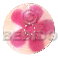 round natural 50mm capiz shell  handpainted design - Shell Pendant