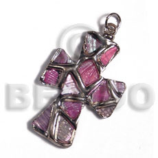 hand made Cross 40mm glistening pink abalone Shell Pendant