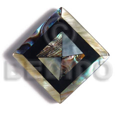 30mmx30mm laminated square paua/MOP shell  combination  5mm black resin backing - Shell Pendant