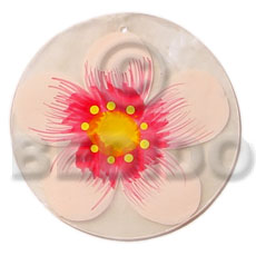 round natural 50mm capiz shell  handpainted design - Shell Pendants