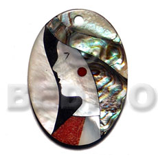 shell inlaid oval lady - Shell Pendants