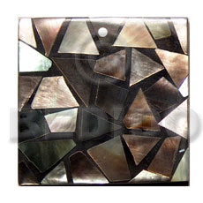 flat 30mmx30mm square  black resin   laminated  blacklip chips - Shell Pendants