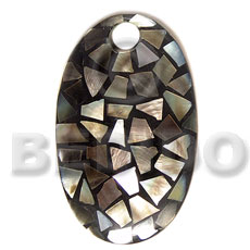dome oval 70mmx42mm laminated blacklip chips pendant  10mm hole - Shell Pendants