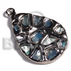 Teardrop 30mmx25mm blue glistening abalone Shell Pendants