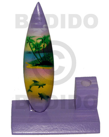 4inx3inx1.5in handpainted wood surfboard single penholder  / small - SurfBoards